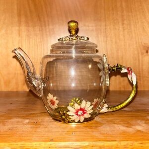 Glass and Metal Floral Teapot